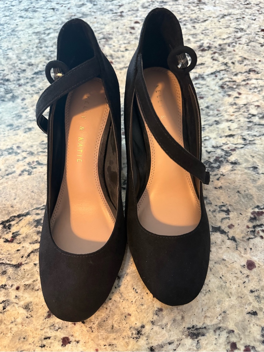 Kelly & Katie Black Suede Cross Strap Heels